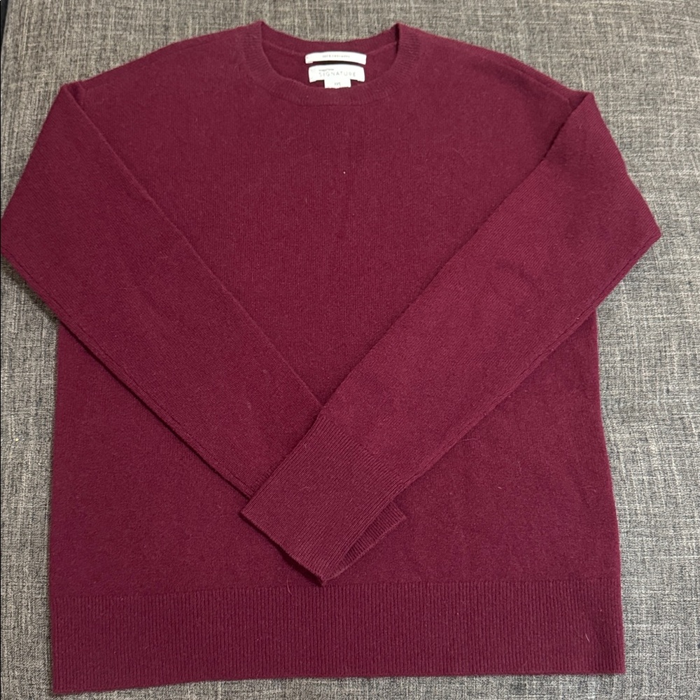 Nordstrom Signature 100% Cashmere Crewneck Sweater Burgundy XXS